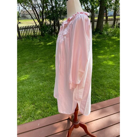 Vintage Featherbed New York Pink Satin Nightgown W/ Ruffled Collar & Embroidered - Picture 7 of 7